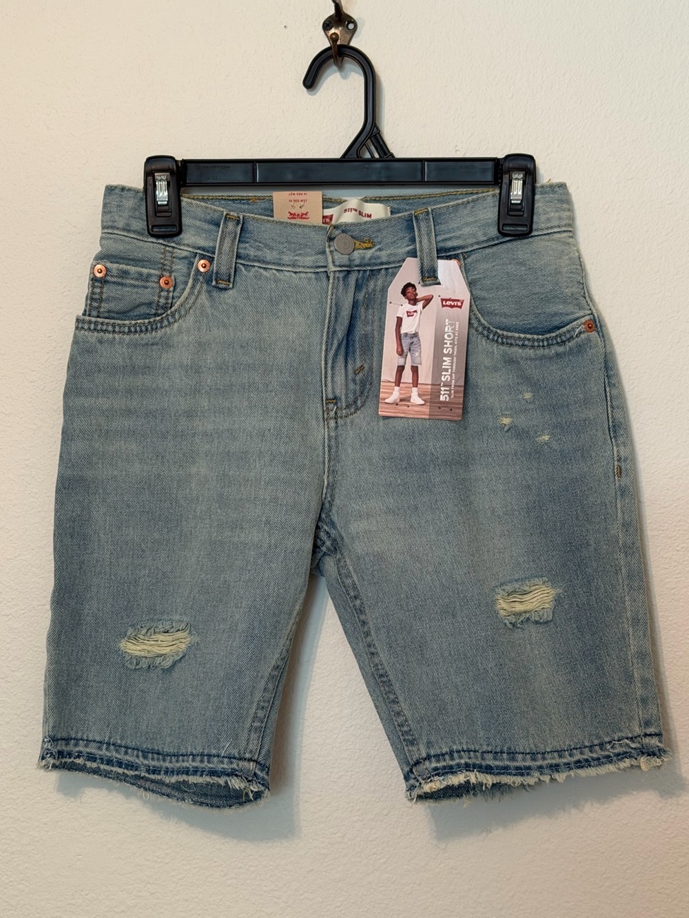 Levi's Boy's 511 Slim Distressed Denim Shorts 14REG